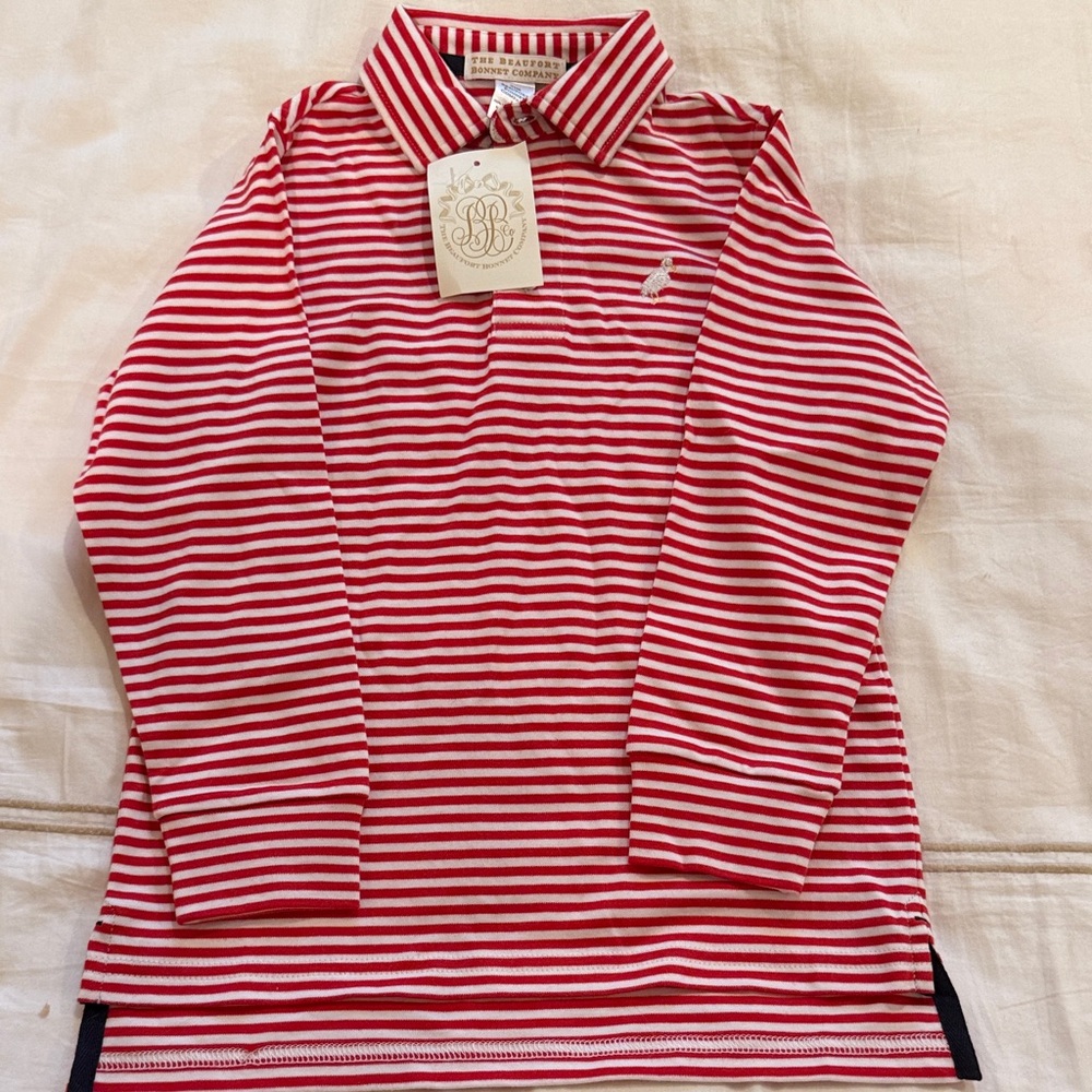 NWT The Beaufort Bonnet Company LS Prim & Proper Polo Red Stripe Size 5